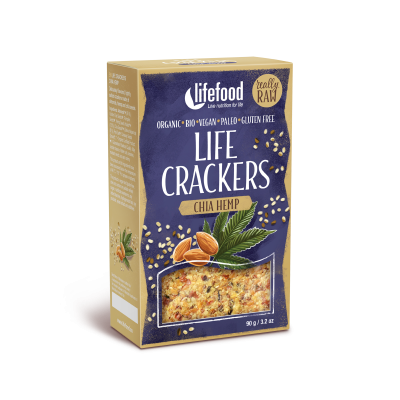 Life crackers konopné s chia 90g RAW, BIO 